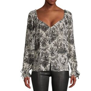 PAIGE JEANS Kiki Toile Sweetheart Floral Blouse Flared Cuffs Size S